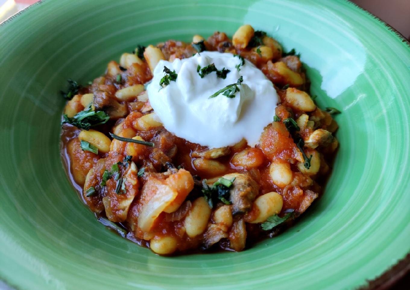 Judías blancas de bote guisadas con champiñones (estilo indio)