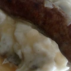 A picture of Crock-Pot Bangers & Mash w/ Onion Gravy.