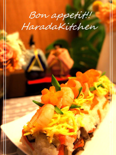 A picture of Doll Festival Chirashi Sushi Made Easy with Plastic Wrap.