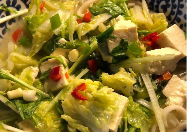 Step-by-Step Guide to Tofu, miso and noodle soup - vegan