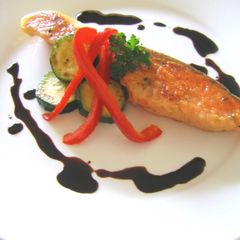 A picture of Salmon Meunière with Balsamic Sauce.