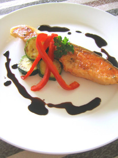 A picture of Salmon Meunière with Balsamic Sauce.