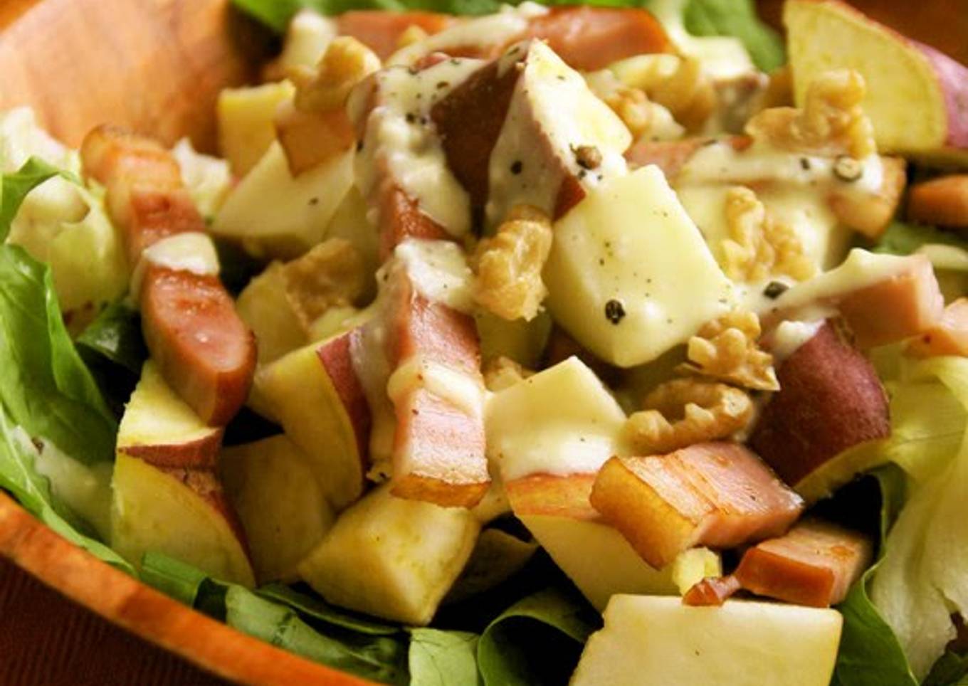 Autumn salad with sweet potatoes and apples