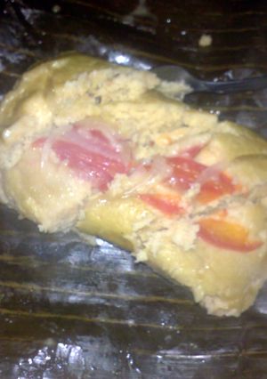 A picture of tamales de pollo o puerco (chicken or pork).