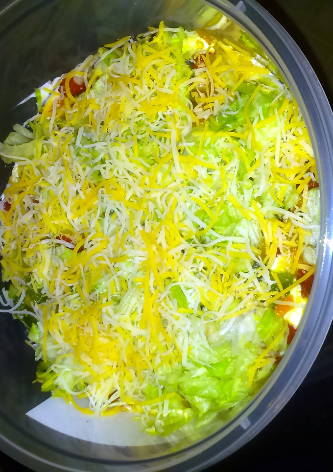 A picture of beanless 7 layer dip.