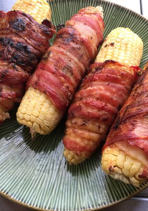 A picture of Bacon Wrapped Corn On The Cob.