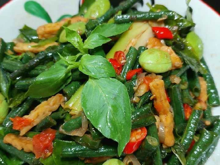 Cara Gampang Membuat Resep 256. Tumis kacang panjang,tempe daun so, kemangi yang Bisa Manjain Lidah Anti Ribet, Mantap
