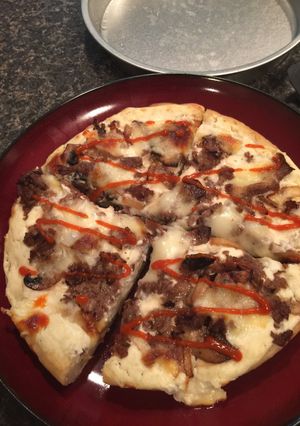 A picture of Philly Cheesesteak Pan Pizza.