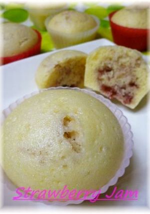 A picture of Steamed Sweet Bread with Strawberry Jam Made with Pancake Mix.