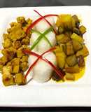 Increíble Pollo al curry con arroz, batatas y papas