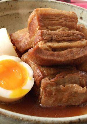 A picture of A Feast in Our House! Simmered Pork Belly (Buta no Kakuni).
