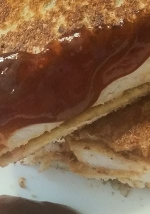 A picture of BBQ Chicken.and bacon grilled cheese.