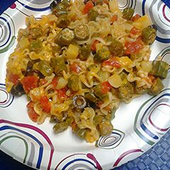 A picture of Okra noodles and cheese.