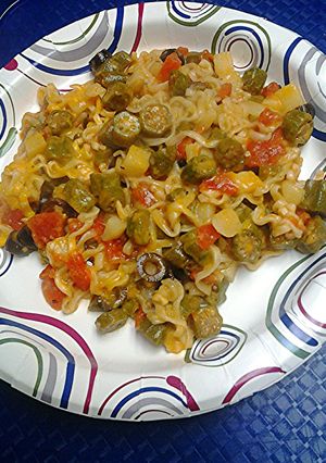 A picture of Okra noodles and cheese.