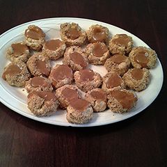 A picture of Caramel-Nut Thumbprint Cookies.