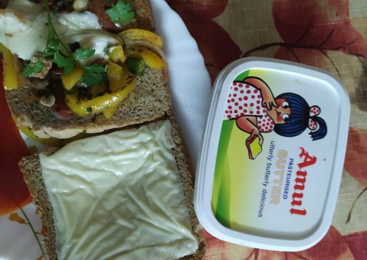 Recipe of Favorite Open cheese, capsi corn sandwich!
