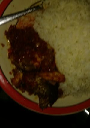 A picture of Panla stew served with white rice.