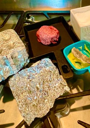 A picture of Beef or buffalo burger for one.