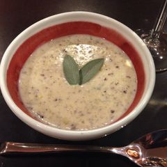 A picture of Purple Potato Sage & Leek Soup.