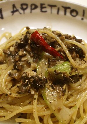 A picture of Southern Italian: Olive and Anchovy Pasta.