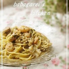 A picture of Fragrant Basil Seafood Soup Pasta.