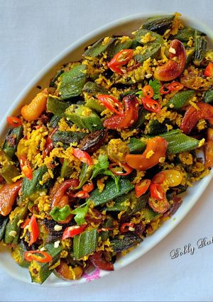 A picture of Niramish kaju'r bhindi.