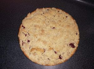 Una foto de Kuchen de miga aleman (StreuselKuchen) de frambuesas