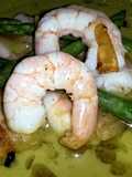 Sig's Garlic and Asparagus Soup with Chilli Prawn garnish