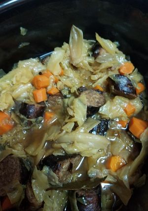 A picture of Slow Cooker Bratwurst and Cabbage.