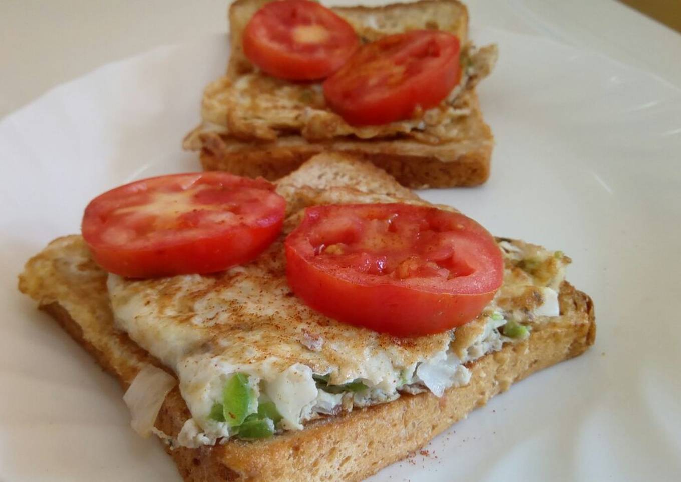 Open French Toast Egg and Tomato Sandwich