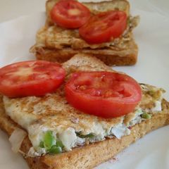 Open French Toast Egg and Tomato Sandwich A picture of Open French Toast Egg and Tomato Sandwich.