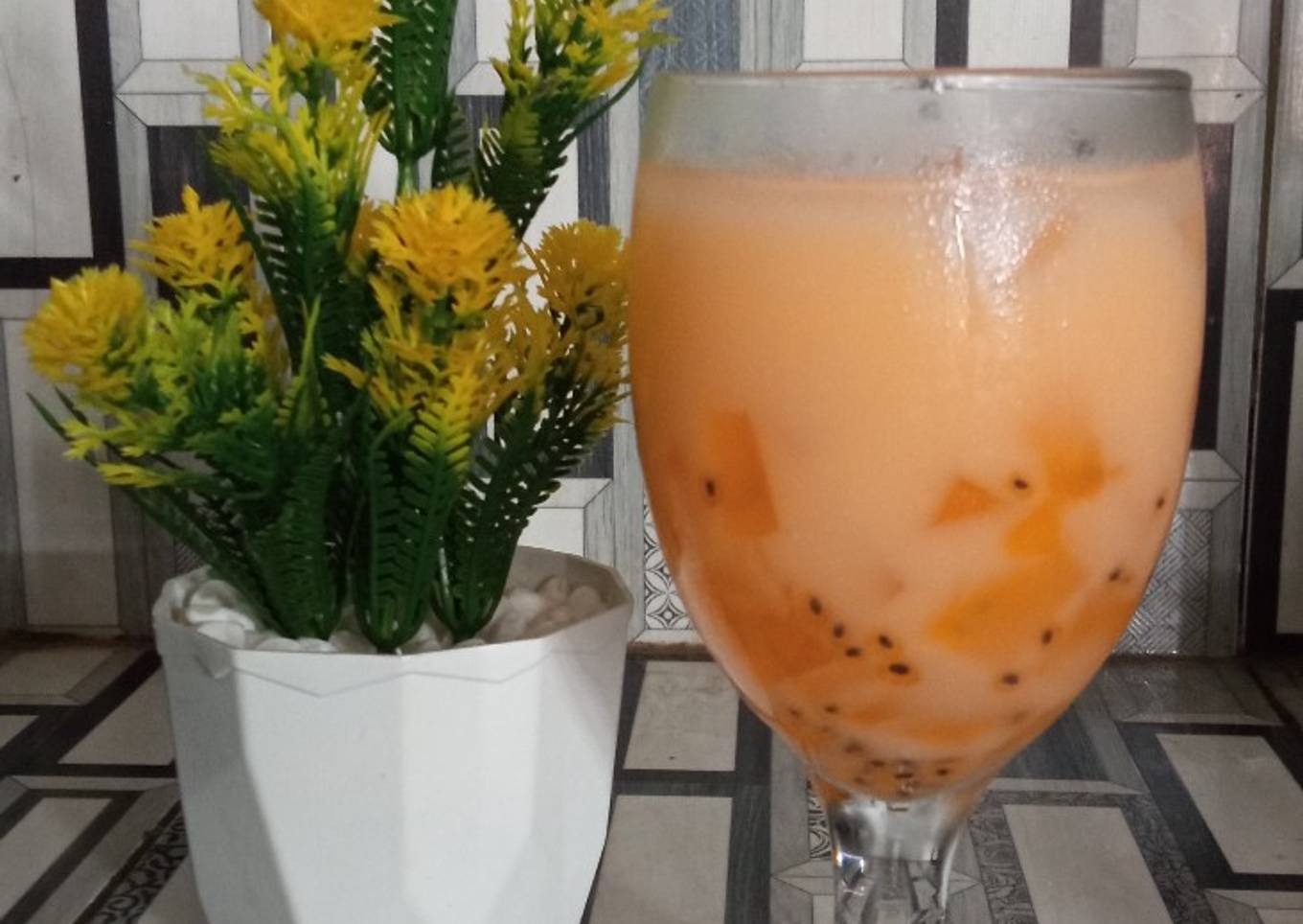 Es Yakult Nata de Coco Orange with Selasih
