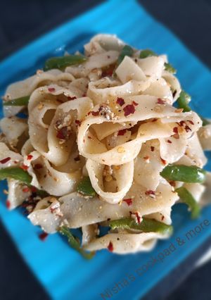 A picture of Homemade capsicum Fattuccine pasta.