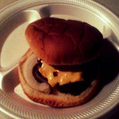 A picture of Ground Round Cheesy Burger.