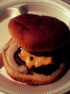A picture of Ground Round Cheesy Burger.