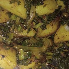 A picture of Radish Leaves and potatoes.