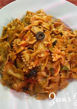 A picture of Garlic Chives and Olives Farfalle.
