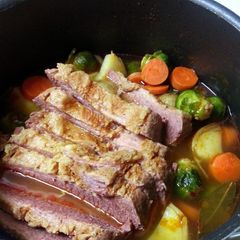 A picture of fresh Cornbeef soup.