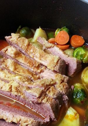 A picture of fresh Cornbeef soup.