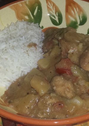 A picture of Caribbean Pork with Pineapple.