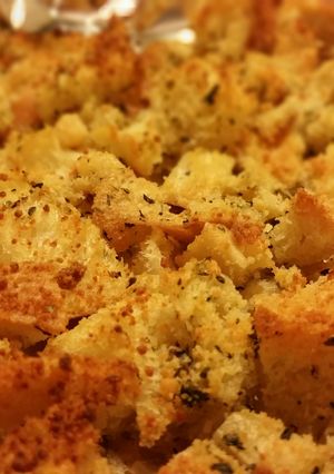 A picture of Homemade croutons.