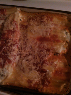 A picture of Beef and 6 cheese blend manicotti.