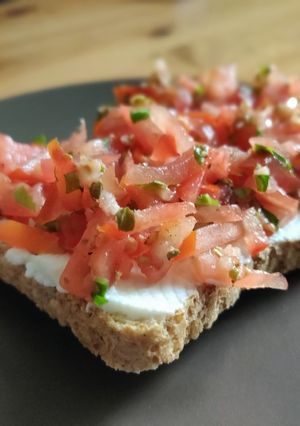 A picture of Stay home breakfast (bruschetta with ricotta).