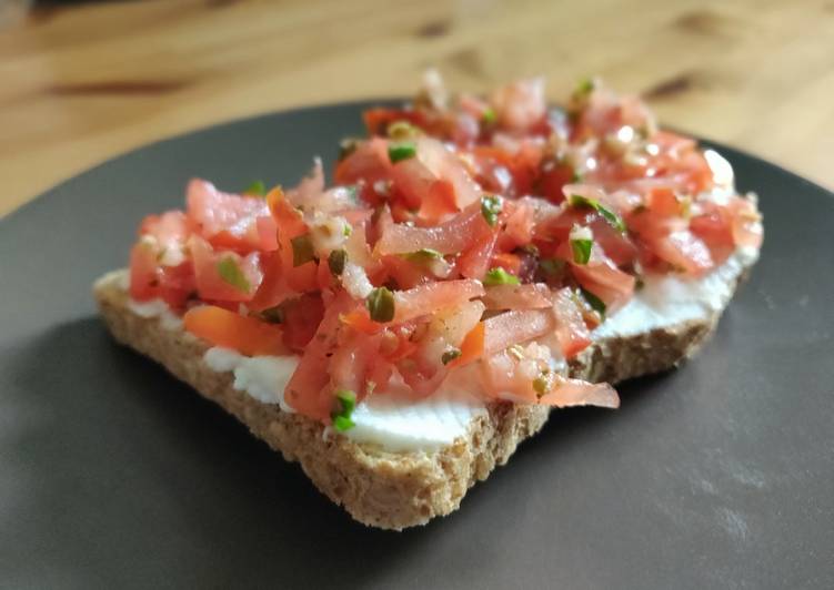 How to Cook Ultimate Stay home breakfast (bruschetta with ricotta)