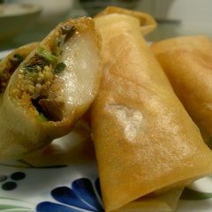 A picture of Sweet & Salty Spring Rolls with Vegetable Namul and Tteokbokki (Mochi).