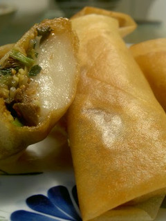 A picture of Sweet & Salty Spring Rolls with Vegetable Namul and Tteokbokki (Mochi).