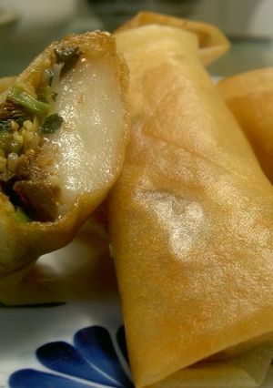 A picture of Sweet & Salty Spring Rolls with Vegetable Namul and Tteokbokki (Mochi).