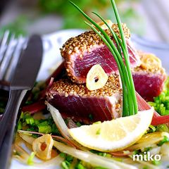 Seared Tuna or Bonito Coated in Sesame (with Garlic Ponzu Sauce) A picture of Seared Tuna or Bonito Coated in Sesame (with Garlic Ponzu Sauce).
