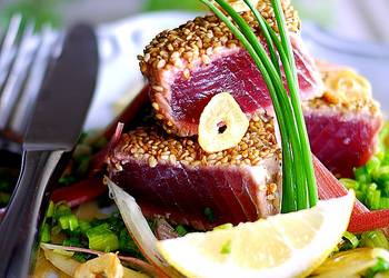 Easiest Way to Make Appetizing Seared Tuna or Bonito Coated in Sesame with Garlic Ponzu Sauce