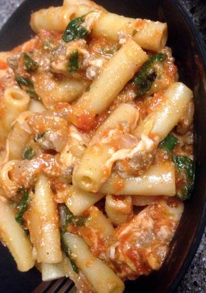 A picture of Lasagna-Style Baked Ziti.